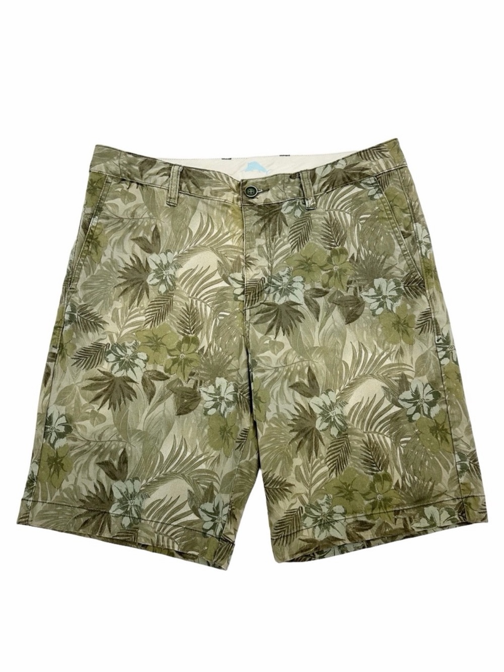 Tommy Bahama Men’s Khaki Green Floral Print Shorts Cotton Tencel Blend Size 33